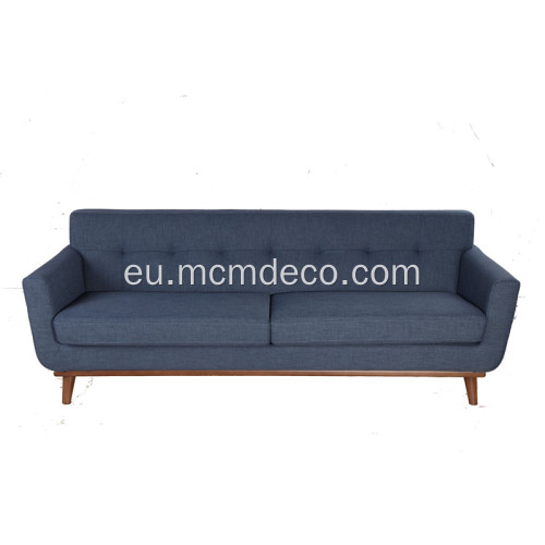 Midcentury 3 eserlekako oihalezko sofa zurezko egiturarekin